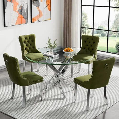 Vista 59 de Juego de mesa de comedor SSLine moderno de 3 piezas con mesa redonda de vidrio para 2, lujosa mesa de comedor circular de 36" con tapa de vidrio