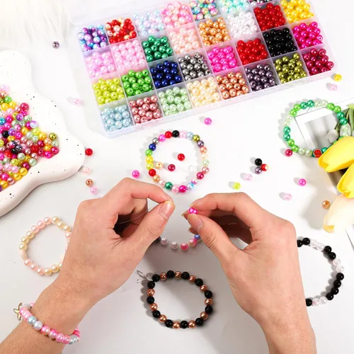 Vista 6 de 1000 piezas de cuentas de perlas para hacer joyas - 32 cuentas de perlas redondas de 8 mm de colores para pulseras, collares, pendientes