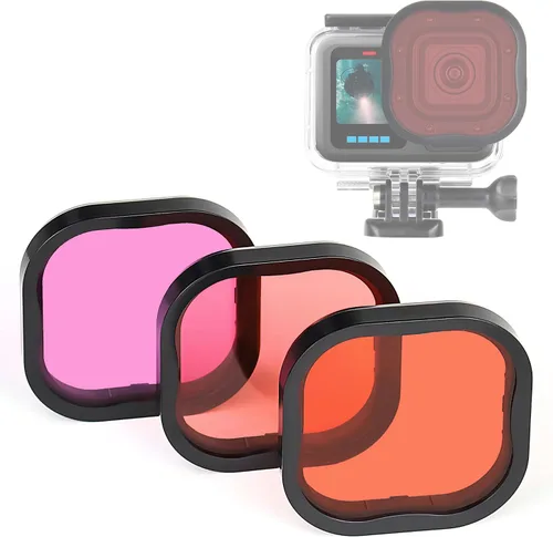 Vista 10 de GEPULY Paquete de 3 filtros de buceo (rojo, rojo claro, magenta) para GoPro Hero 5 6 7 Black Hero (2018) Super Suit Housing - Corrección