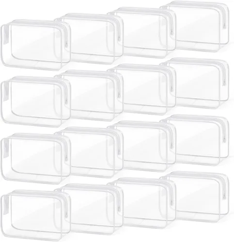 Vista 7 de TISRATOK 16 bolsas de maquillaje transparentes, bolsa de aseo de artículos esenciales de viaje, organizador de cosméticos de PVC transparente, bolsa