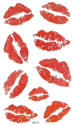 Vista 4 de MapofBeauty Pegatina de papel de tatuaje temporal impermeable con estampado de labios negros, 2 hojas por paquete