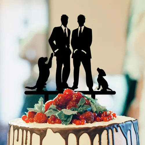 Vista 19 de Decoración rústica para tartas de boda del mismo sexo, silueta de novios, decoración para tartas de boda con Rottweiler y Basset Hound Novio y Novio