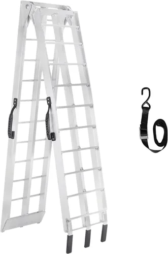 Vista 8 de MAXIVMAN - Rampa de aluminio para motocicleta con asa, capacidad de 750 libras, rampa plegable de 7.5 pies con correas de carga para camionetas