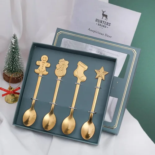 Vista 8 de Juego de cucharas de Navidad, cuchara de café creativa de acero inoxidable, cucharas de té de Navidad para revolver, mezclar, batidos, mermelada