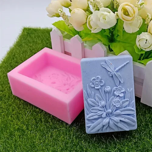 Vista 4 de Molde de silicona para jabón de libélula de flor, molde de vela, fondant, chocolate, caramelo, pastel, decoración, herramientas para hornear, cera