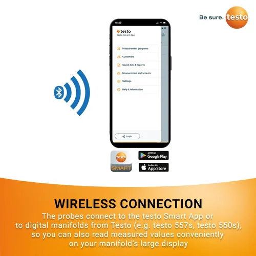 Vista 6 de Testo Kit de sonda inteligente I Juego de medidores HVAC/R para aire acondicionado, refrigeración y sistema de calefacción I Incluye testo 115i