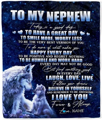 Vista 40 de Manta personalizada con texto en inglés «To My Nephew from Aunt Uncle Auntie I Love You Hugs» (texto en inglés) con texto en inglés «To My Nephew»