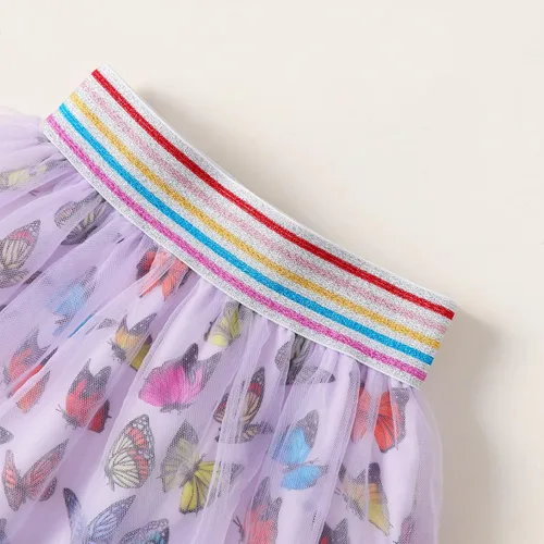 Vista 6 de Conjunto de falda de tul para niñas, dos piezas, manga con volantes, camiseta de unicornio, vestido de tutú de verano, fiesta de cumpleaños, traje