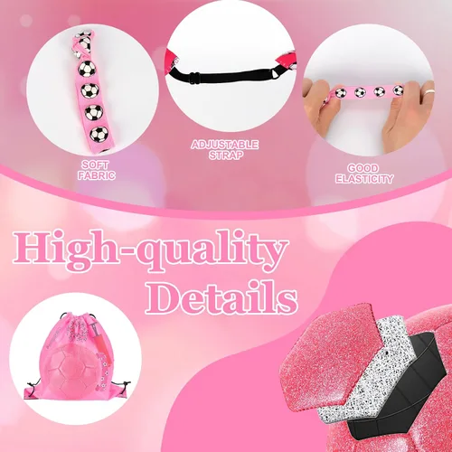 Vista 3 de DLUGOPIS Size 4 Pink Glitter Soccer Ball with Air Pump Sets Toddler Soccer Ball Multiple Size for Kids Aged 4-8 8-12 Boys Girls Youth Gifts Outdoor