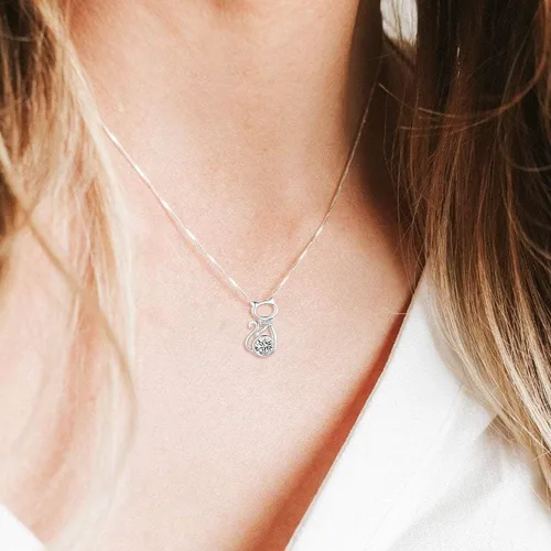 Vista 2 de AOBOCO Collar con colgante de gato de plata de ley con cristal de piedra natal, delicados regalos de joyería para los amantes de los gatos
