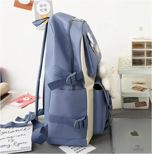 Vista 4 de Juego de 5 bolsas escolares Kawaii con bolsa de almuerzo con colgante, estuche para lÃ¡pices, bolso de mano, monedero para niÃ±as adolescentes