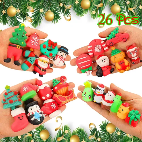 Vista 2 de Juguetes esponjosos, paquete de 26 juguetes esponjosos de Navidad, recuerdos de fiesta para niños de 4 a 8 a 12, Mochi Kawaii Cat Squishy Fidget