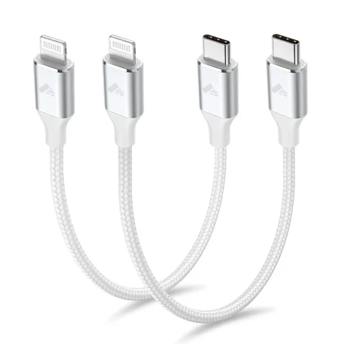 Vista 7 de Cable USB C a Lightning [certificado Apple MFi] Paquete de 2 cables de carga rápida para iPhone de 1 pie, cable de carga tipo C compatible