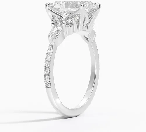 Vista 2 de IGI 3.56 Carat White Radiant Excellent Cut Four Claw Prongs Lab Created Diamond Engagement Ring With Side Marquise and Round Lab Diamonds In 14k