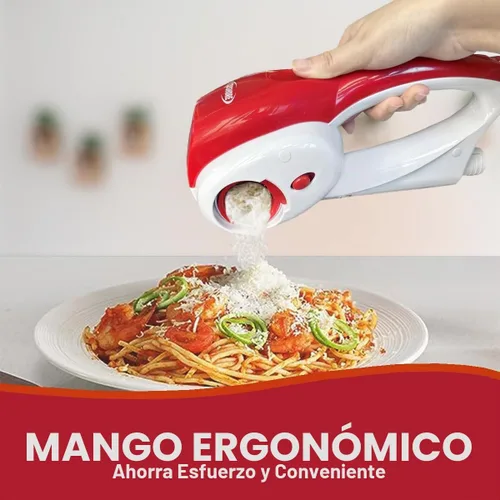 Vista 2 de Cushore Rallador eléctrico de queso duro, modelo CES03D, rojo, acero inoxidable, automático, inalámbrico, 3 cuchillas intercambiables, fácil