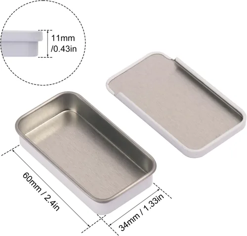 Vista 2 de GENHAKON 50 recipientes de lata de 2.36 x 1.3 x 0.43 pulgadas, caja de lata rectangular de metal con tapa deslizante para artículos pequeños, como