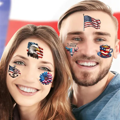 Vista 5 de 49 tatuajes patrióticos estadounidenses 4 de julio, Día de la Independencia, tatuajes temporales conmemorativos para veteranos, decoración del Día