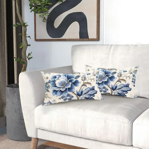 Vista 2 de Chinoiserie - Fundas de almohada de 20 x 12 pulgadas, fundas de almohada vintage de flores azules para primavera y verano, fundas de almohada