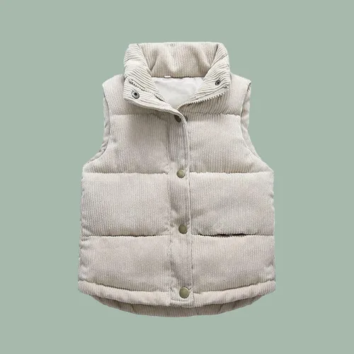 Vista 2 de Chaleco de forro polar mullido sin mangas para niños y niñas, abrigo con bolsillos para el pulgar