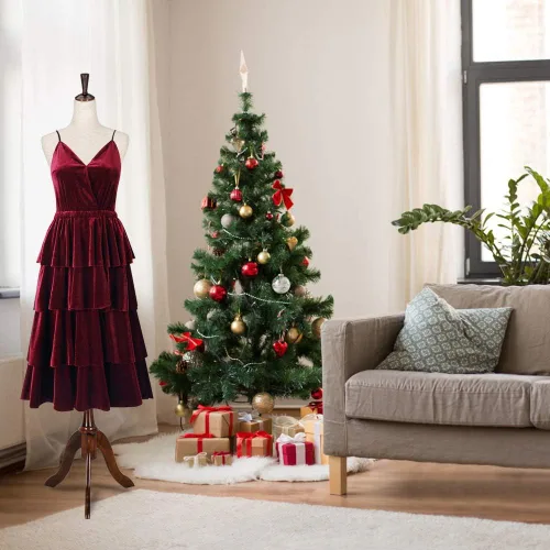 Vista 7 de Bonnlo Maniquí femenino mejorado con forma de torso para vestido, cuerpo de maniquí con soporte ajustable de goma y madera para exhibir joyería