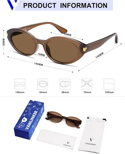 Vista 5 de VANLINKER Gafas de sol polarizadas retro ovaladas para mujeres y hombres, cara pequeña, estilo vintage de los años 90, VL9850