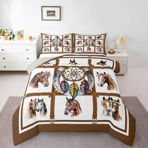 Vista 10 de Juego de edredón de oso rústico tamaño individual para mujeres adultas, ropa de cama con estampado de oso salvaje y animales salvajes, relleno