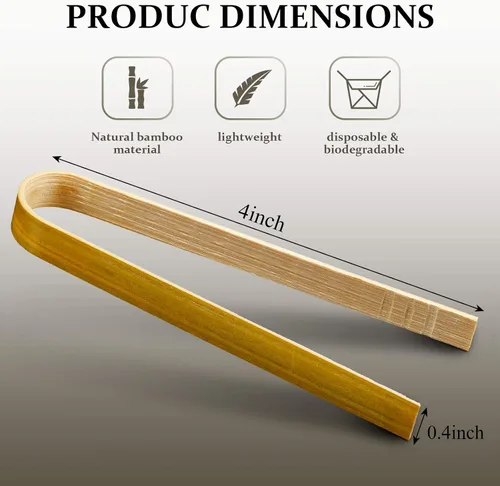 Vista 2 de Patelai 90 piezas de mini pinzas de bambú largas para tostadas, utensilios de cocina de bambú desechables de madera para tostadas de pan