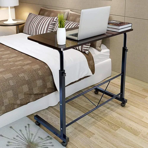 Vista 9 de SSLine Mesa de aperitivos con ruedas, escritorio elevable para computadora portátil, bandeja de TV móvil en forma de C, para sofá, silla, mesa