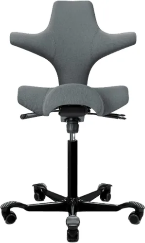 Vista 39 de HAG Capisco Sit to Stand - Silla de pie con marco blanco, tapizado, color rosa rubor Pink Blush