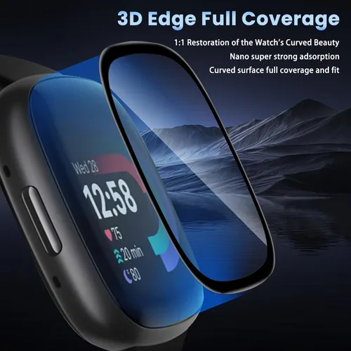 Vista 4 de 3 protectores de pantalla para Fitbit Versa 4, Fitbit Versa 3, Fitbit Sense 2, Fitbit Sense 2, protector de pantalla de cobertura completa