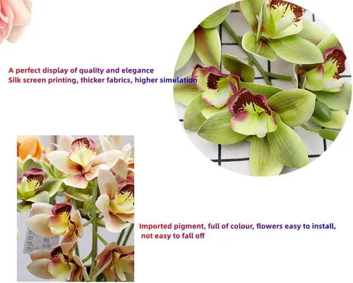 Vista 7 de XZJMY Flores artificiales de orquídeas artificiales 3D, flores artificiales de seda de 10 cabezas de seda, flores artificiales para exteriores