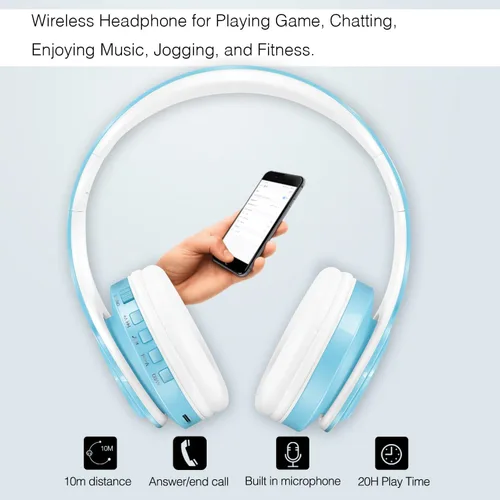 Vista 3 de RAT TAIL V5.0 Auriculares Bluetooth sobre la oreja, auriculares estéreo inalámbricos y con cable plegables micro SD/TF, FM para teléfono celular