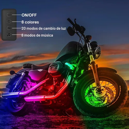 Vista 5 de 10 piezas de kit de luces LED de bajo de motocicleta, tiras de luces LED RGB, kit de luces LED de bajo de motocicleta con control de APP para Harley