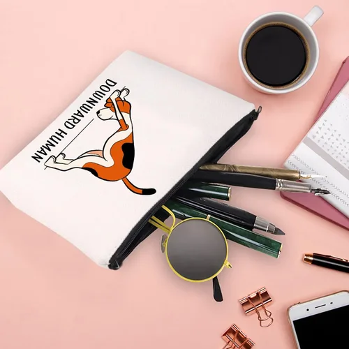 Vista 5 de XYANFA Bolsa de maquillaje de yoga hacia abajo para amantes de la yoga humana, regalo para amantes de los perros, regalo para yoga, niña, mamá