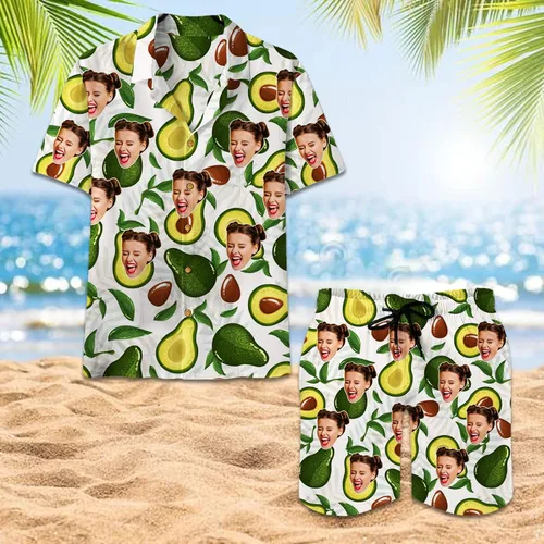 Vista 4 de The Mighty Myth Camisa unisex hawaiana tropical personalizada con cara personalizada Aloha camisa manga corta frutas florales camisas S-5XL