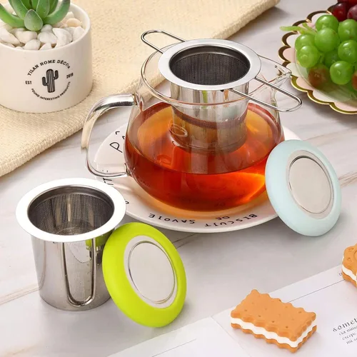 Vista 7 de 4 coladores de té con tapa, cesta infusora de té de acero inoxidable 304 para té suelto, difusor de té de malla extrafina, filtro de té de mango