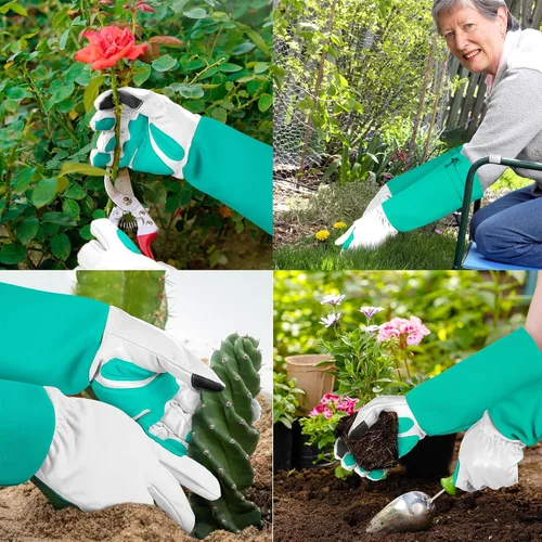 Vista 7 de Guantes largos de jardinería para mujeres/hombres, guantes de poda de rosas a prueba de espinas, guantelete resistente, el mejor regalo de jardín