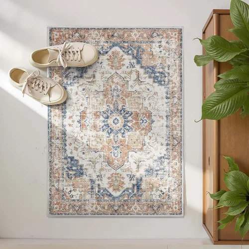 Vista 31 de jinchan Alfombra de Área 2x3 pies Alfombra Vintage de Entrada Lavable Bohemia Tapete Interior para Puerta Medallón Floral Tapete Pequeño para Puerta