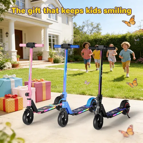 Vista 6 de SIMATE Electric Scooter for Kids 6-14, e Kick Scooter with LED Display and Colorful Lights, Adjustable Height and Foldable, Double Brake, Gifts for