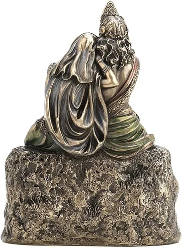 Vista 4 de Veronese Design Radha de 6 3/4 pulgadas de alto Radha apoyado en Krisna Escultura de resina bronceada fundida en frío Figura de Dios hindú