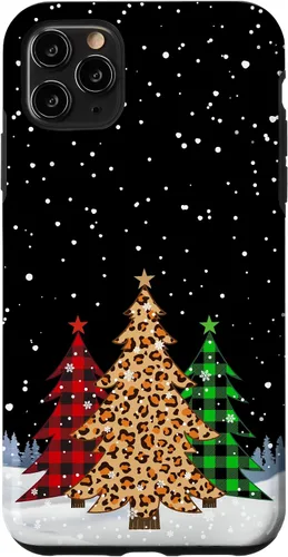 Vista 13 de iPhone 16 Árboles de Navidad con estampado de leopardo y cuadros