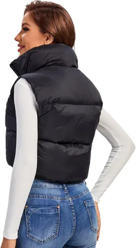 Vista 4 de Fuinloth Chaleco acolchado para mujer, cuello alto y ligero, con cremallera