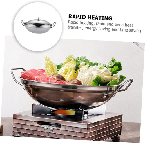 Vista 4 de Hemoton Olla caliente de acero inoxidable con tapa de doble asa, olla multiusos para cocina casera, calentamiento rápido de 10.62 pulgadas