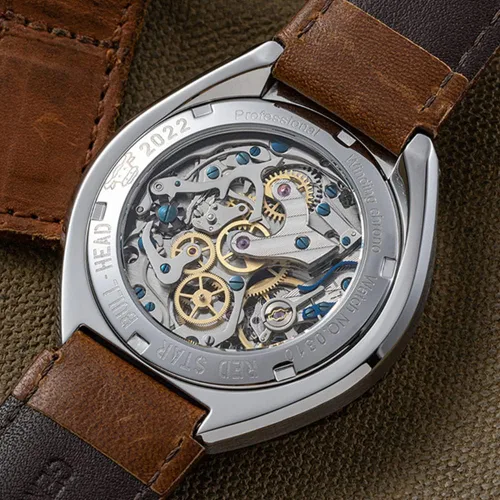 Vista 2 de Red Star Bull Head Chronograph Men 42mm Super Luminous 1963 ST1901 Movement 3D Bubble Mirror Pilot Mechanical Wrist Watches