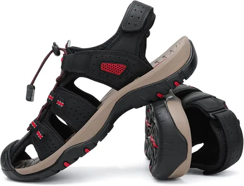 Vista 7 de FLARUT - Sandalias deportivas para hombre, sandalias para senderismo y exteriores, sandalias casuales, punta cerrada, de cuero, atléticas, ligeras