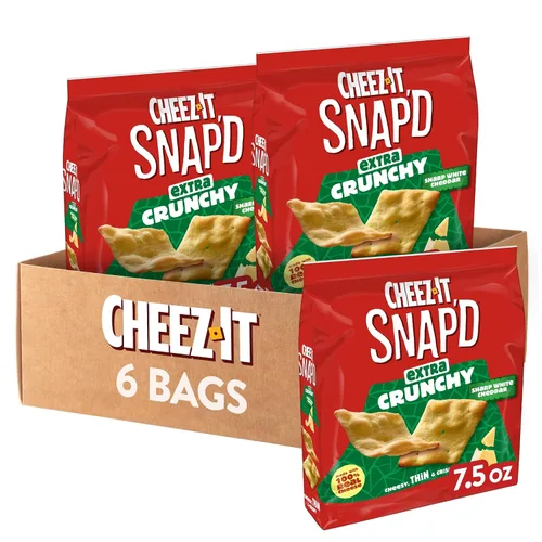 Vista 14 de Cheez-It Snap'd Chips de Galletas de Queso, Crujientes Delgadas, Aperitivos para el Almuerzo, Cheddar Crema Agria y Cebolla, Caja de 45oz (6 Bolsas)