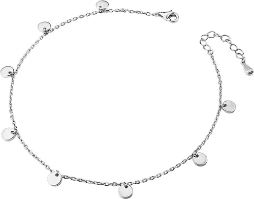 Vista 11 de Tobillera para mujer de plata de ley S925 estilo playa con capas ajustable, pulsera de tobillo con disco, ojo turco, corazón, infinito, cuenta