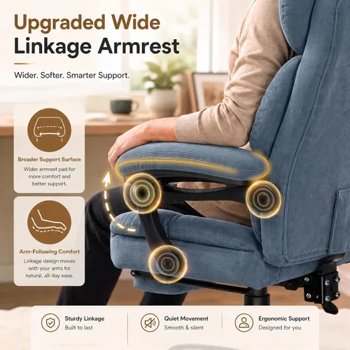 Vista 9 de GTPLAYER Big&Tall Silla ergonómica para juegos, asiento de resorte ancho, reposabrazos de conexión, azul