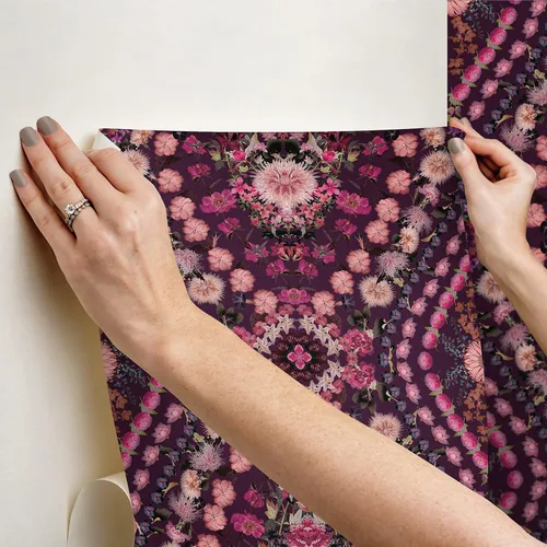 Vista 6 de Mr. Kate Papel tapiz de flores secas Kaleidoscope Peel and Stick, RMK12320RL, rosa, morado
