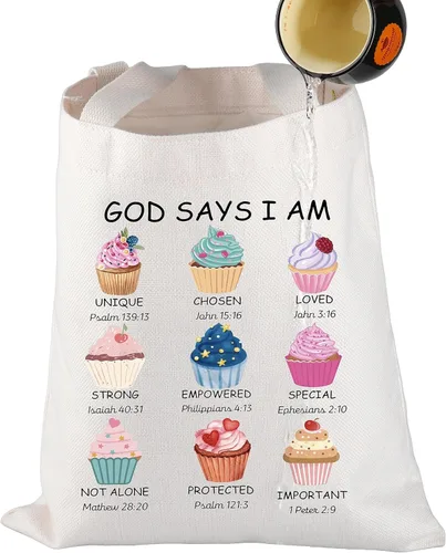 Vista 5 de UJIMS Christian Baker Gift God Says I Am Baking Cupcake Lovers Tote Bag Cupcakes Jesus Baking Lover Bolso de mano para mujer